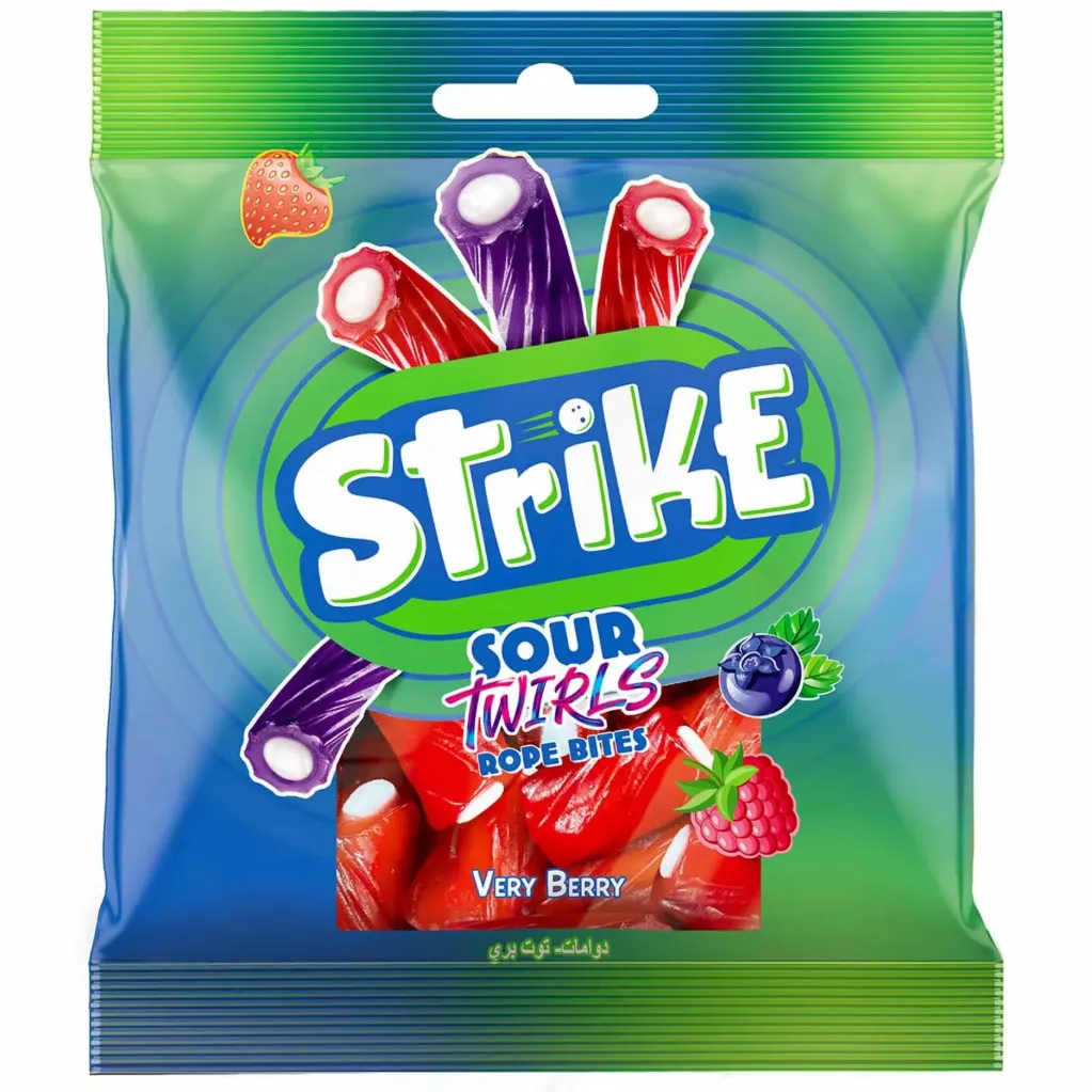 سترايك سور تويولز نكهة التوت 70 جم/STRIKE SOUR TWIRLS RASPBERRY 70 G