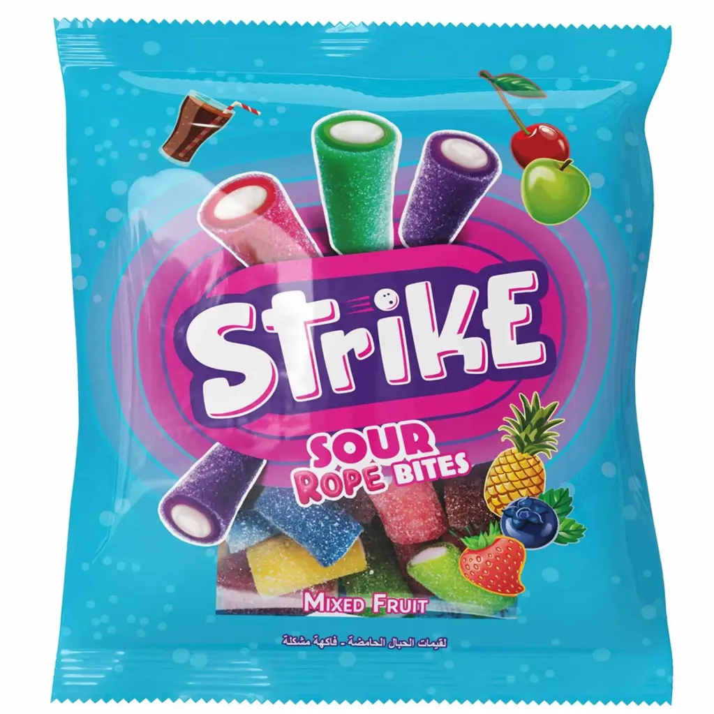 سترايك سور روب الفواكة المشكله 140 جم/STRIKE SOUR ROPE BITES MIXED FRUIT 140 G