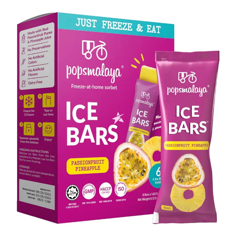 بوبس مالايا اصابع مثلجات باشن فروت و اناناس 45 مل*6 POPSMALAYA ICE BARS PASSIONFRUIT& PINEAPPLE 45 ML*6