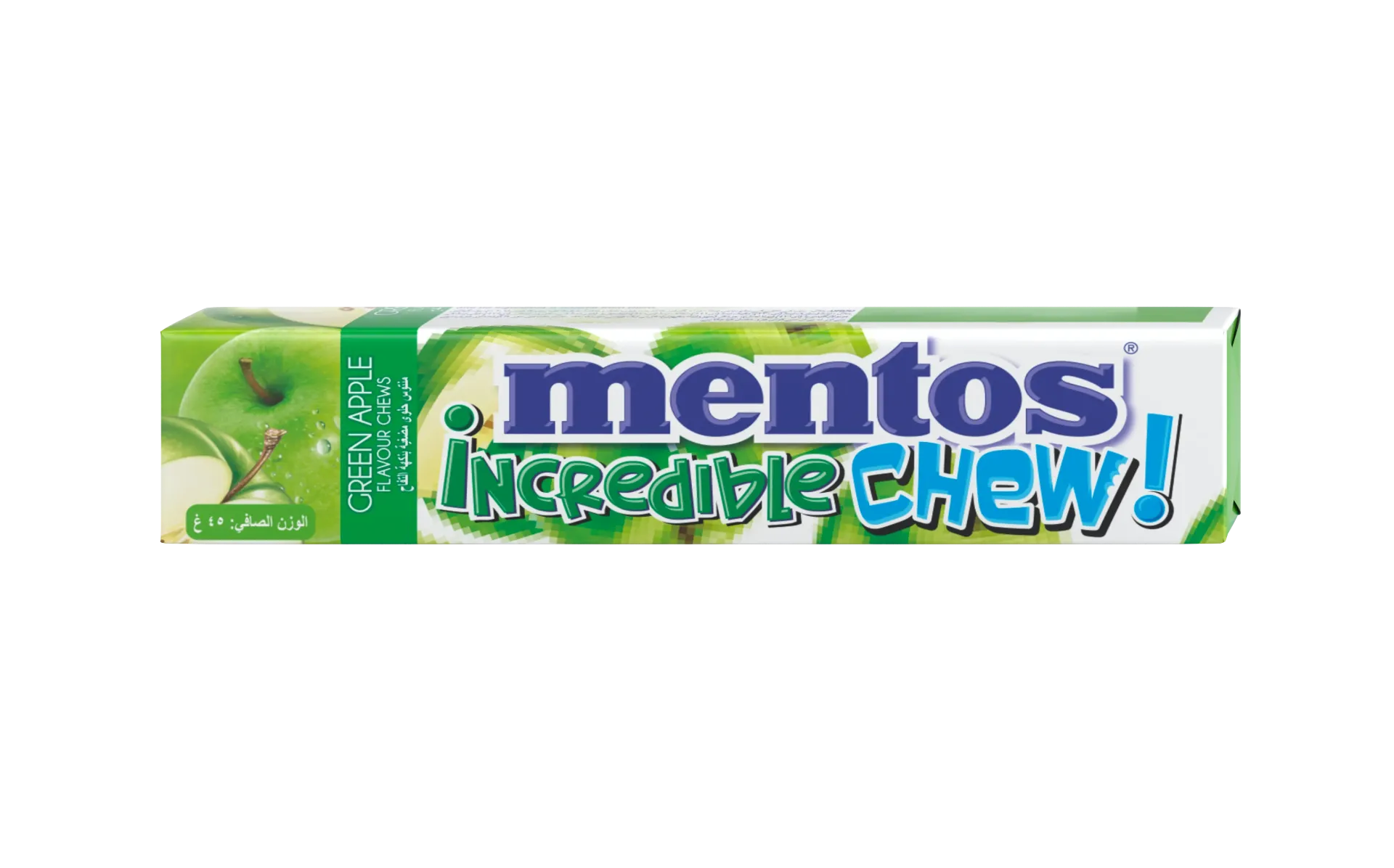 منتوس حلوى مضغية نكهة التفاح الأخضر 24.5جم/MENTOS INCREDIBLE CHEW GREEN APPLE FLAVOR 24.5 G