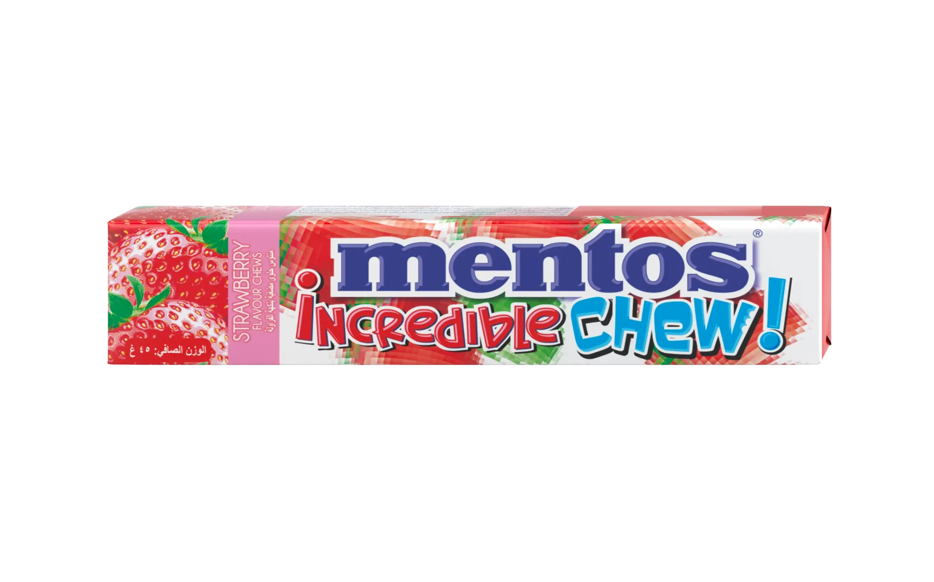 منتوس حلوى مضغية نكهة الفراولة 24.5جم/MENTOS INCREDIBLE CHEW STRAWBERRY FLAVOR 24.5 G