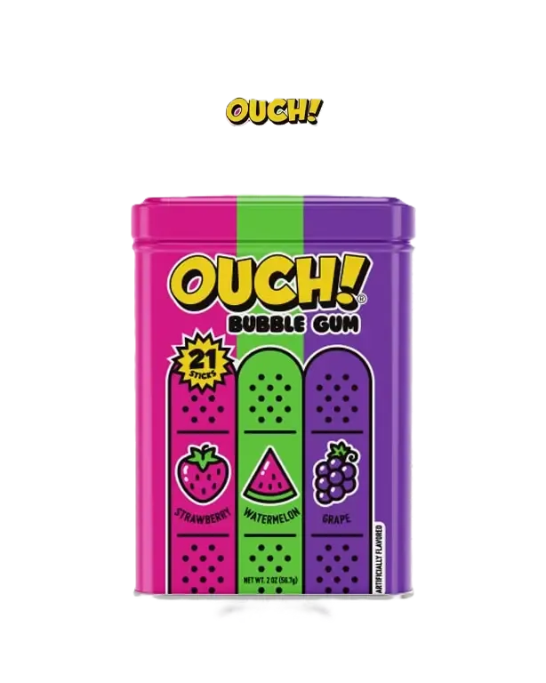أوتش علكة فقاعية بالعنب والبطيخ والفراولة 56.7  جم/OUCH BUBBLE GUM GRAPE&WATERMELON&STRAWBERRY 56.7 G