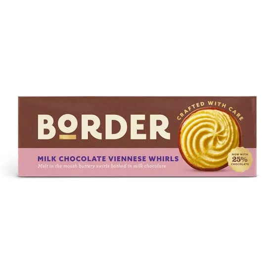 بسكويت بوردر بشوكولاتة الحليب والجنزبيل 150 جم/BORDER MILK CHOCOLATE VIENNESE WHIRLS150 G