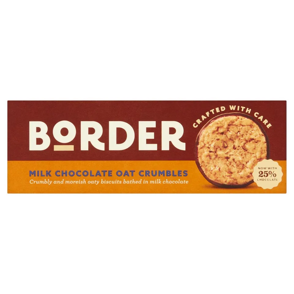 بسكويت بوردر كوكيز الشوفان بشوكولاتة الحليب  150 جم/BORDER MILK CHOCOLATE OAT CRUMBLES150 G