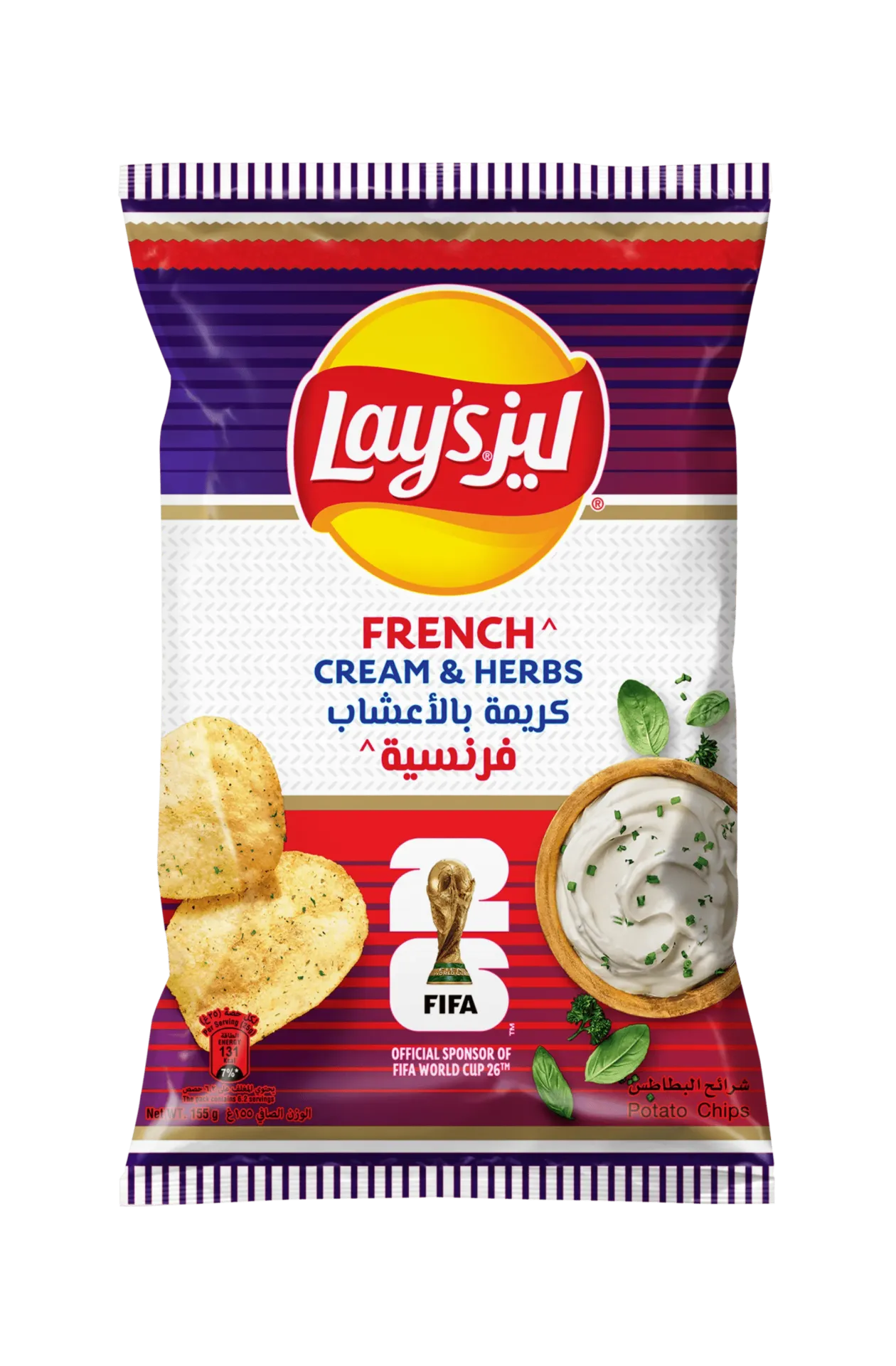 ليز نكهة الكريمة والأعشاب الفرنسية 155  جم/LAYS FRENCH CREAM&HERBS 155 G