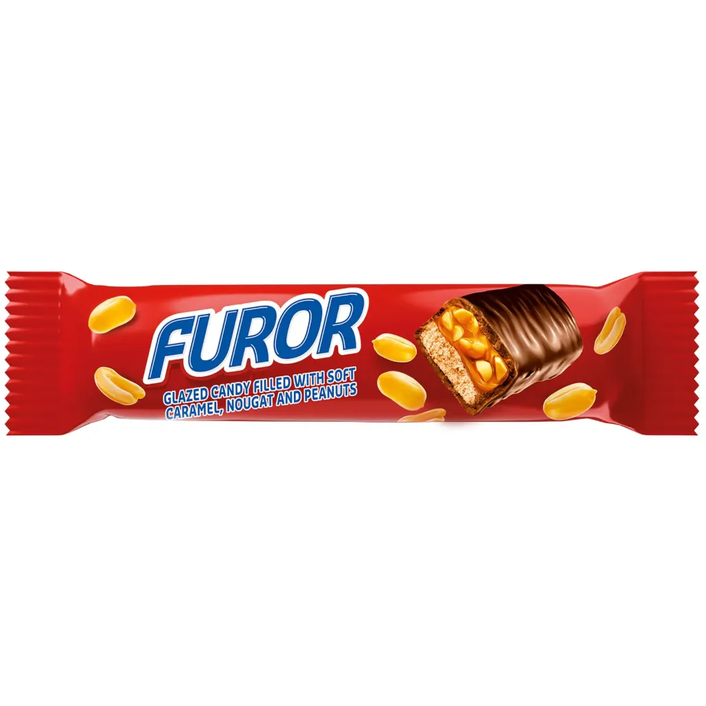 فرور بار الكراميل والفول السودانى والنوجا 40 جم/FUROR GLAZED CANDY WITH SOFT CARAMEL, NOUGAT AND PEANUTS 40 G