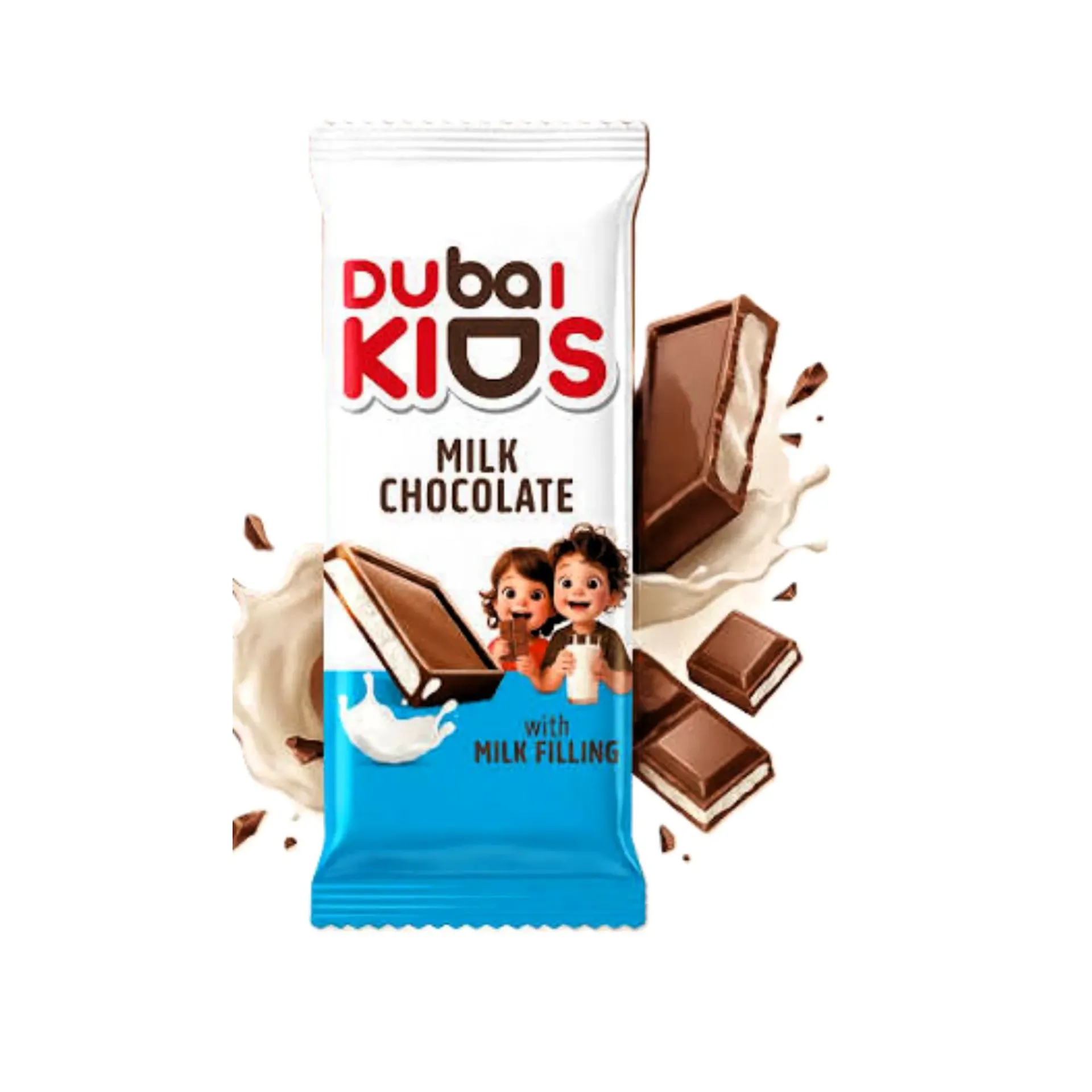 دبى كيدز بار شوكولاتة مع حشوة الحليب 45 جم/DUBAI KIDS CHOCOLATE BAR WITH MILK FILLING 45 G