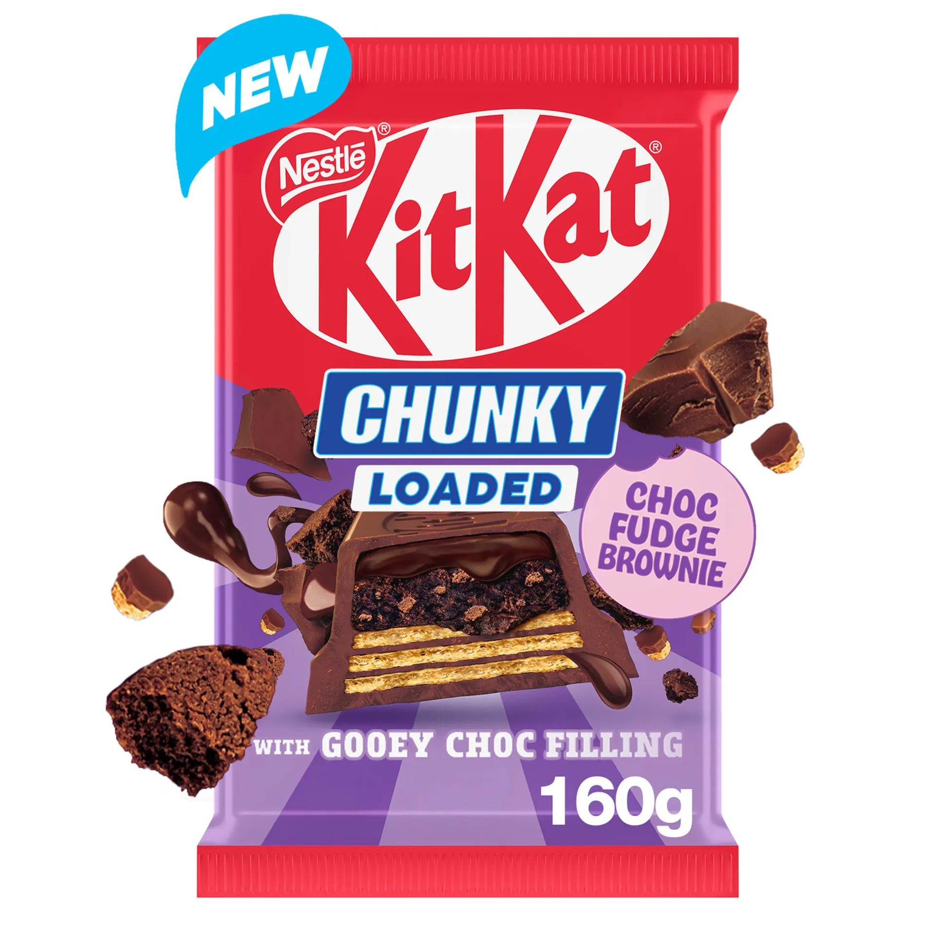 كيت كات تشانكى ألواح الويفر مع فادج الكاكو والحليب 160  جم/KITKAT CHUNKY LOADED CHOCO FUDGE BROWNIE 160 G