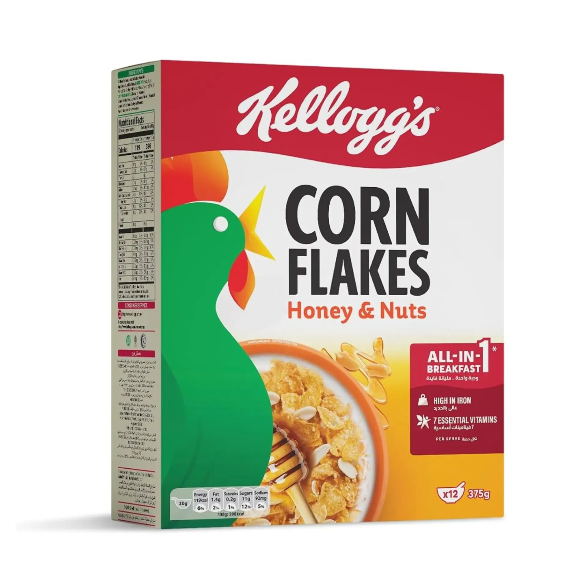 كيلوجز كورن فليكس العسل والمكسرات 375  جم/KELLOGG'S CORN FLAKES HONEY & NUT 375 G