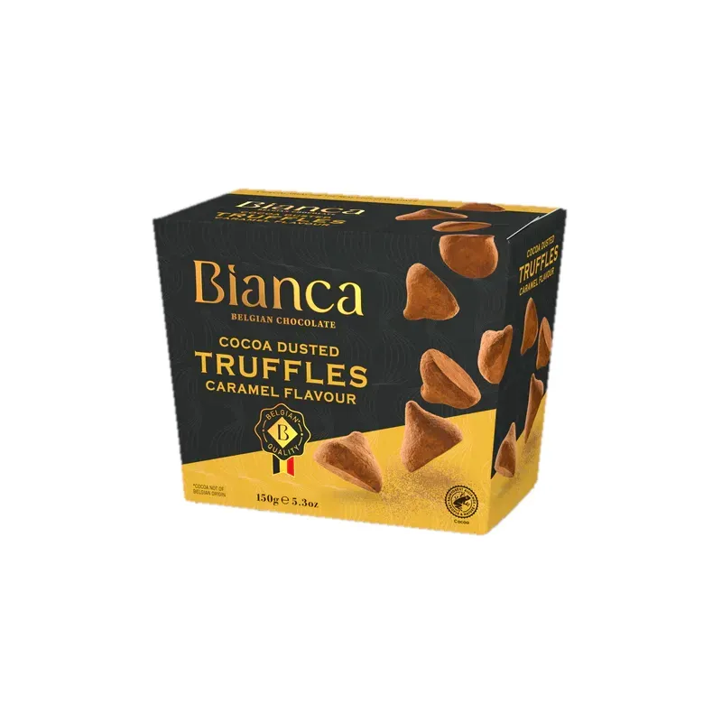 بيانكا شوكولاتة بلجيكى ترافيل الكاكاو والكراميل 150 جم/BIANCA BELGIAN CHOCOLATE COCOA DUSTED TRUFFLES CARAMEL 150 G