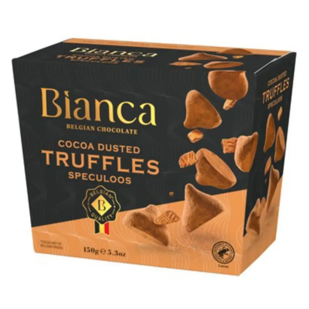 بيانكا شوكولاتة بلجيكى ترافيل الكاكاو سبيكولوس 150 جم/BIANCA BELGIAN CHOCOLATE COCOA DUSTED TRUFFLES SPECULOOS 150 G