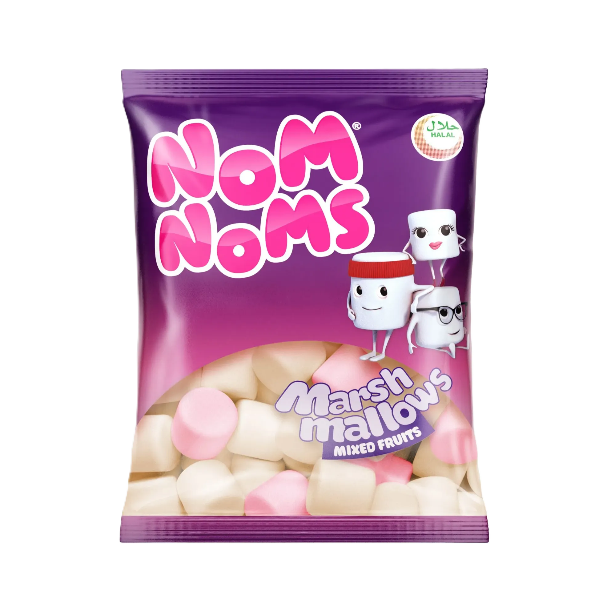 NOM NOMS MARSH MAIIOWS MIXED FRUITS 150G*2 - نوم نومز مارش ميلوز فواكة مشكلة 150*2