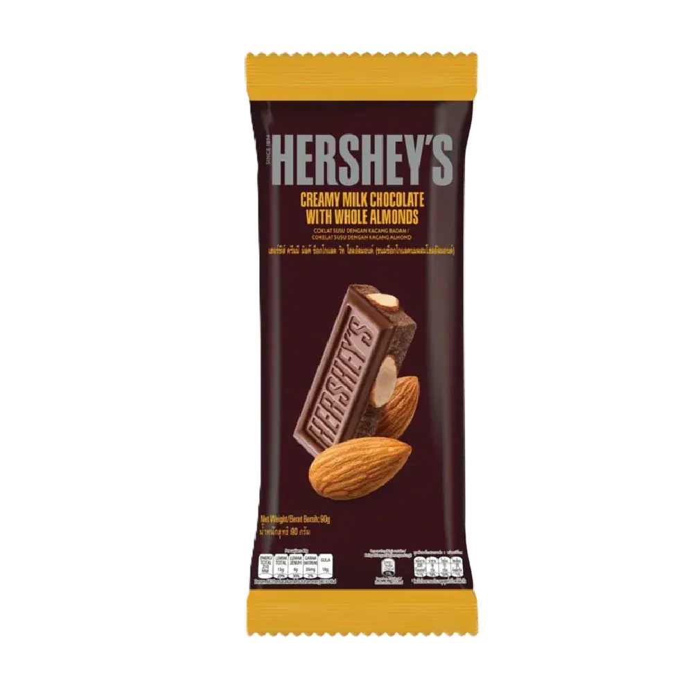 هيرشيز شوكولاتة الحليب الكريمى واللوز الكامل 90 جم/HERSHEY'S CREAMY MILK CHOCOLARE WITH WHOLE ALMONDS 90G