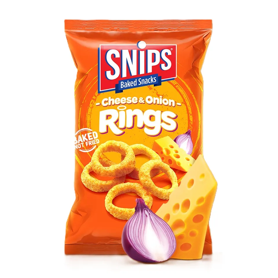 سنيبس سناك مخبوز شيبس الذرة المنفوشة بنكهة الجبنة والبصل 200  جم/SNIPS BAKED SNACKS CORN PUFFS CHEESE&ONION 200 G