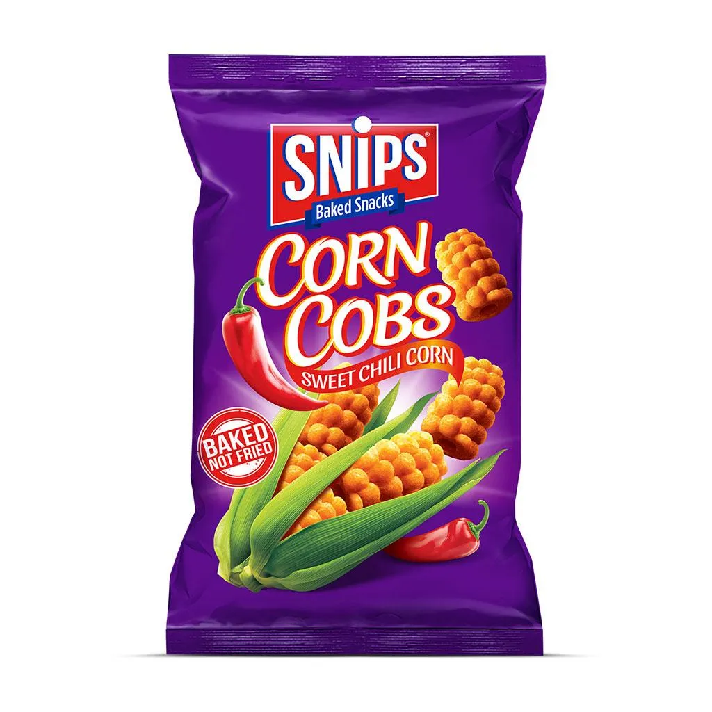 سنيبس سناك مخبوز وجبات خفيفة على شكل عرنوس الذرة الحار والحلو 150  جم/SNIPS BAKED SNACKS BAKED COBS SWEET CHILLI CORN 150 G