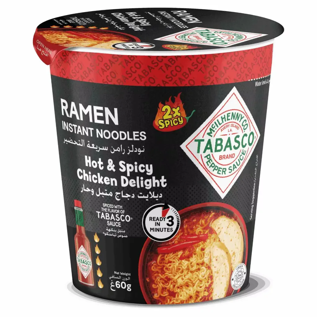 تابسكو نزولز كوب نكهة ديلايت الدجاج المتبل الحار 60 جم/TABASCO RAMEN HOT 7 SPICY CHICKEN DELIGHT 60 G