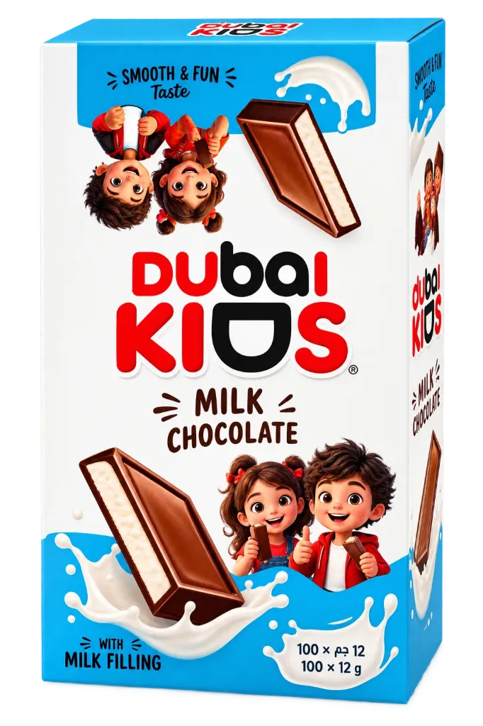 دبى كيدز بار شوكولاتة مع حشوة الحليب12  جم/DUBAI KIDS CHOCOLATE BAR WITH MILK FILLING 12 G