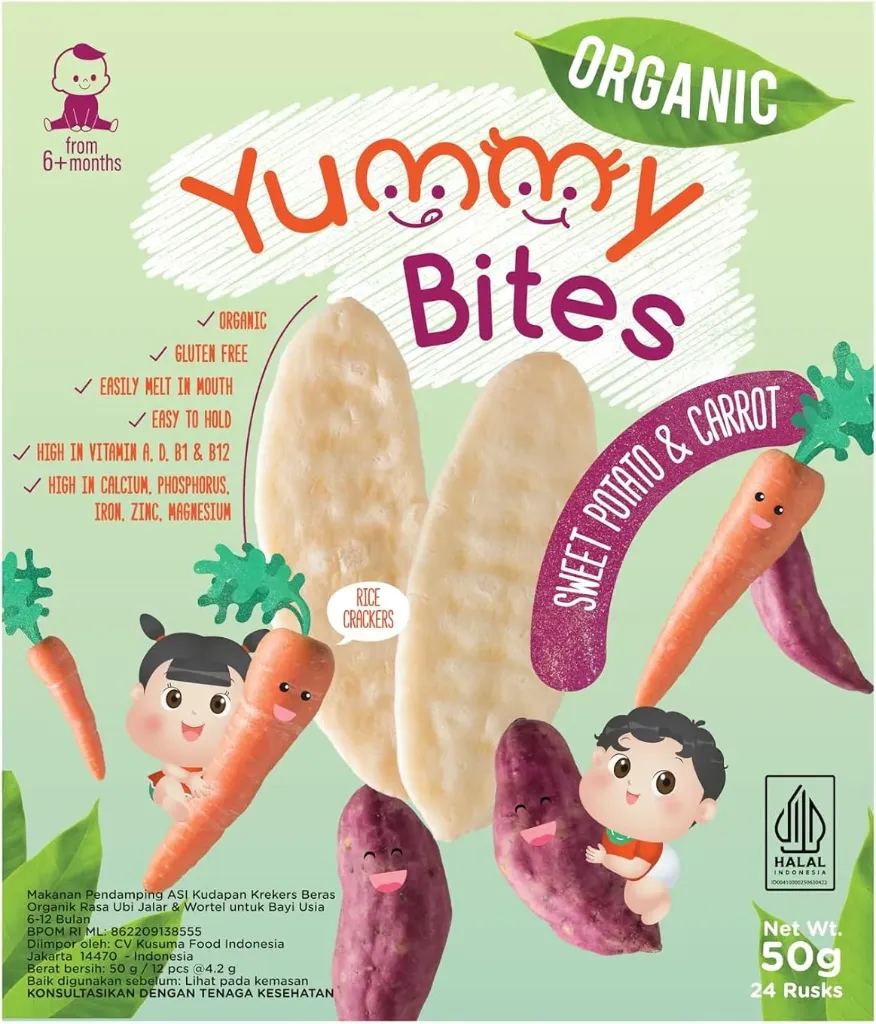 يامى بايتس مقرمشات الأرز بالبطاطا الحلوة والجزر 50 جم/YUMMY BITES RICE CRACKERS SWEET POTATO & CARROTS 50 G