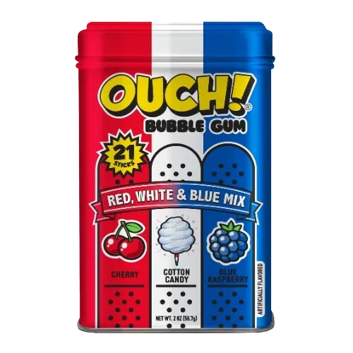 أوتش علكة فقاعية أحمر وأبيض وأزرق 56.7  جم/OUCH BUBBLE GUM RED, WHITE & BLUE MIX 56.7 G